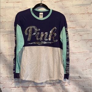 PINK Victoria's Secret Long Sleeve Shirt purple sequins Aqua xs crew neck